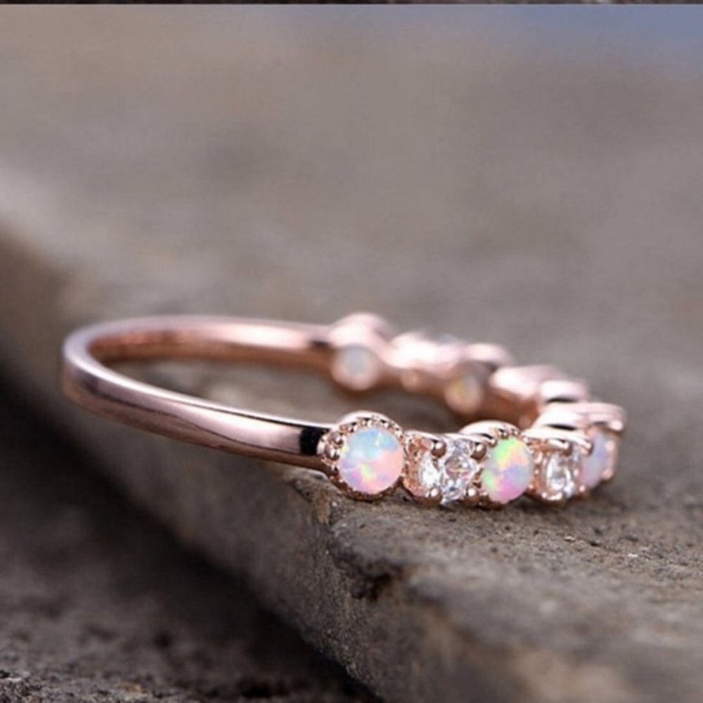 *NEW 18K Rose Gold Diamond Opal Half Eternity Ring - Picture 5 of 5